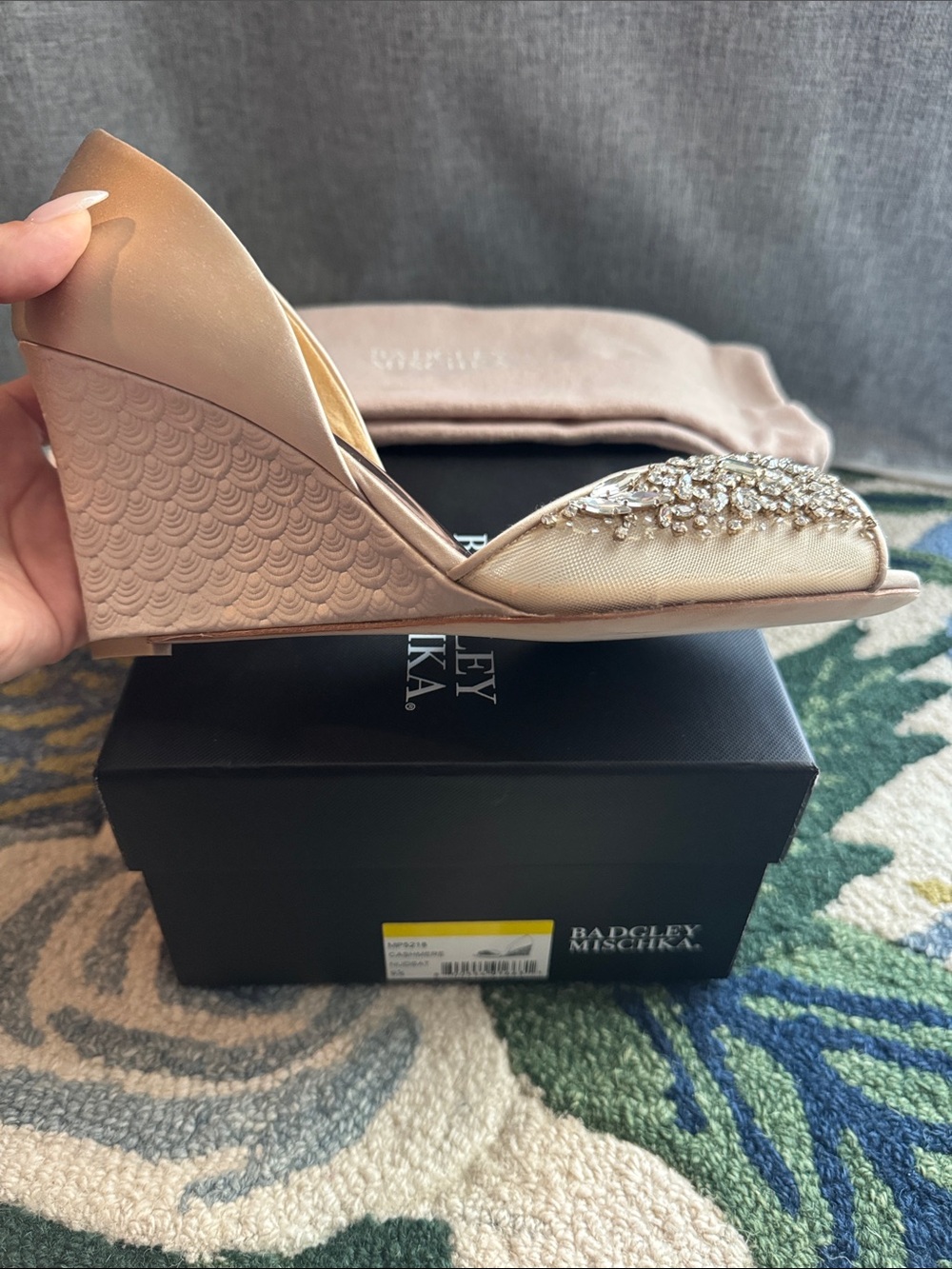 NEW! Badgley Mischka Blush Champagne Crystal-Embellished Wedge